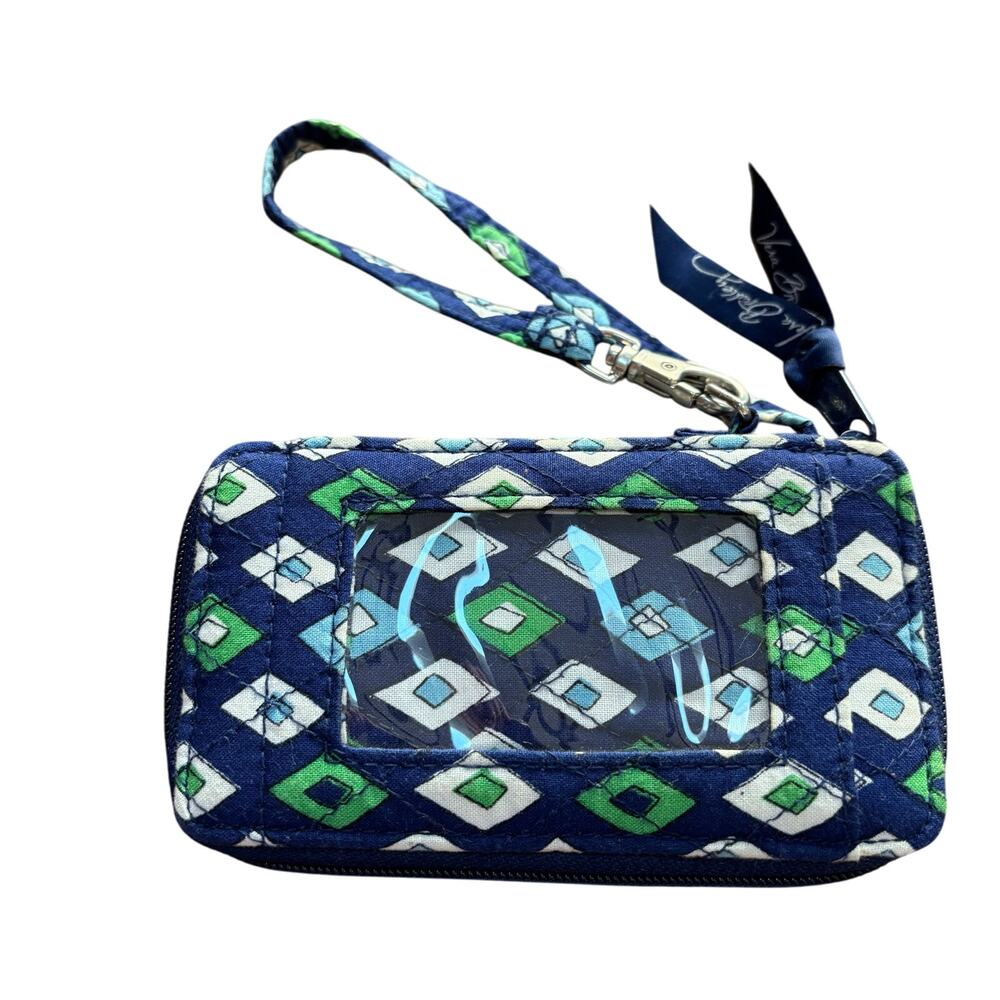 Vera Bradley quilted cotton wristlet wallet navy blue green small zip around